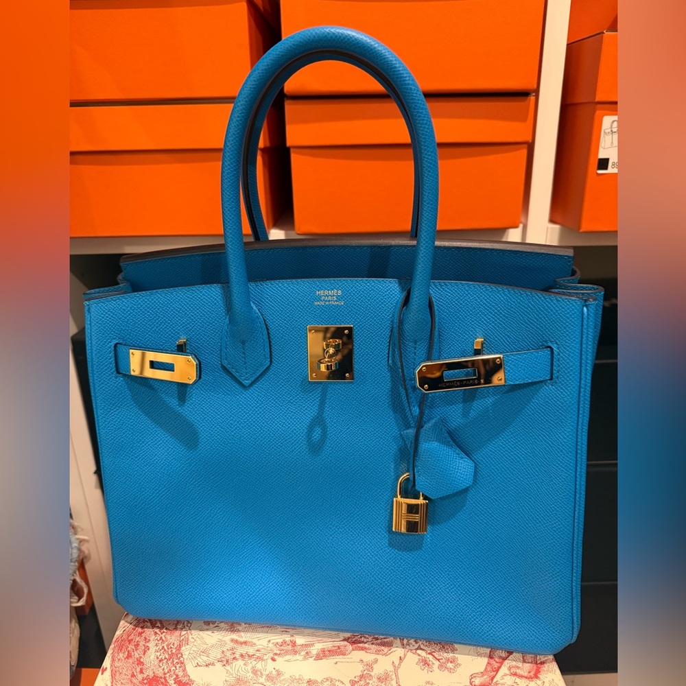 Hermes Birkin 30 epsom leather Bleu Frida color